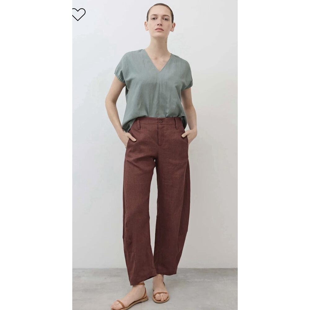 NEW Ruti The Uptown Loose Linen Pants •6• Spice Brown Work Barrel Leg $279 - Picture 6 of 13